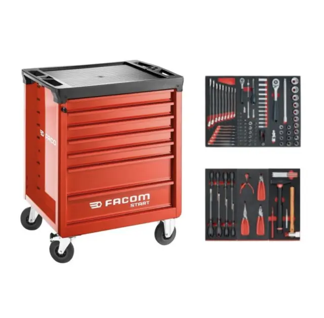 VERKTØYVOGN INKL.VERKTØY FACOM 7 SKUFFER START kit1, 2 skuffer med verktøy, Facom 