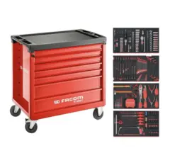 VERKTØYVOGN 7 SKUFFER INKL.VERKTØY Bred vogn, 4 skuffer med verktøy - Facom