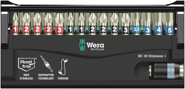 BITSSETT 1/4" 30 STAINLESS 1 - 30 DELER PH, PZ, TX, UNBRAKO - Wera 