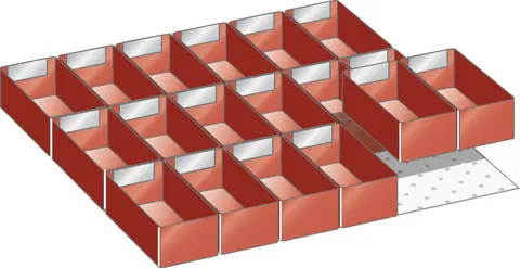 PARTITION MATERIAL SET 18 PLASTIC BOXES Dividers 27x27E (WxD) 459x459mm FH 75mm