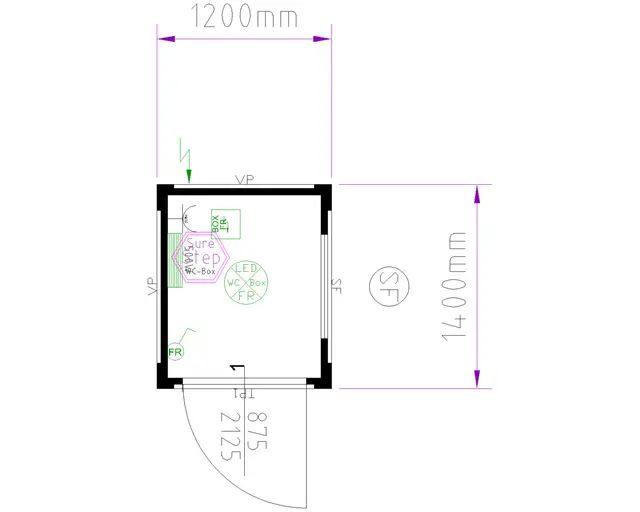 MODULBOKS 5 FOT ISOLERT CONTAINER Lys- varme, vindu 1200x1400x2540mm 