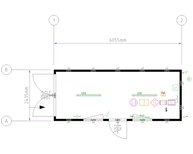 ÅPEN MODUL- 20 FOT, ÅPNING, DØR, 2 VINDU Isolert Ral 5010 Blå. Container 