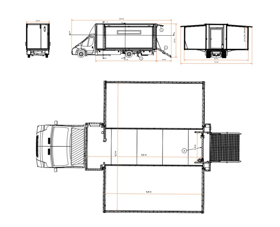 MOBILE XL FLEXUNIT TRUCK 3 in 1 solution, 7200kg, 33m2 