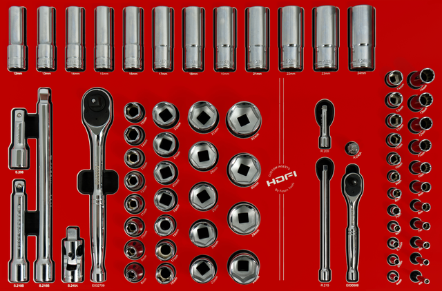 PIPESETT 1/4 & 1/2" DR. 67 DELER 25A DE størrelse 575 x 380mm - FTC 