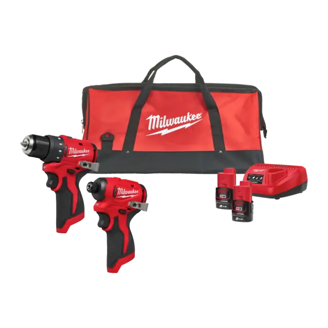 DRILL OG SLAGSKRUTREKKER M12 POWERPACK Inkl 2 batteri og lader - Milwaukee 