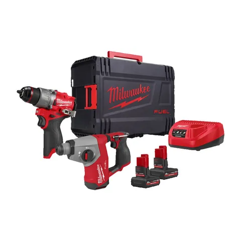 DRILL OG BORHAMMER M12 POWERPACK Inkl 2 batteri og lader - Milwaukee
