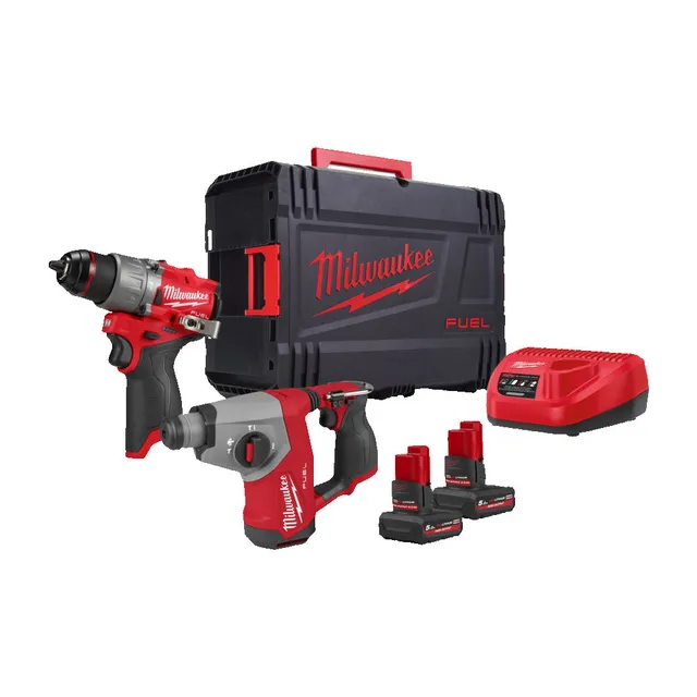 DRILL OG BORHAMMER M12 POWERPACK Inkl 2 batteri og lader - Milwaukee 