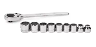 PIPESETT 3/8&quot; DR 8-18MM 12KANT M/SKRALLE 210RAFMA - 10 Deler - Snapon