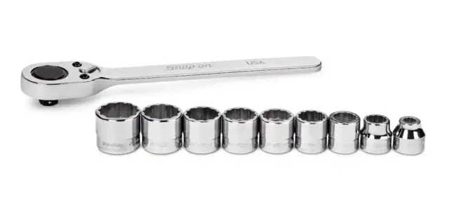 PIPESETT 3/8" DR 8-18MM 12KANT M/SKRALLE 210RAFMA - 10 Deler - Snapon 