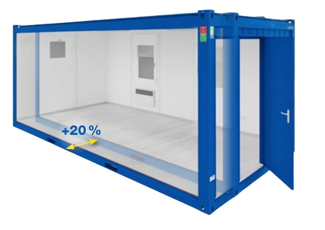ÅPEN MODUL  - 20 FOT, DØR, 2 VINDU XL Isolert Ral 5010 Blå. Container 