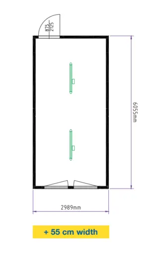 ÅPEN MODUL  - 20 FOT, DØR, 2 VINDU XL Isolert Ral 5010 Blå. Container 