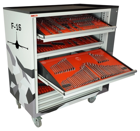 F-16 ROLLER CABINET AVIATION Inclined drawers, side cabinet, + Tools