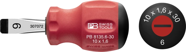 SKRUTTREKKER RETT NR.6 STUBBY PB 8135 1.6x10x30mm SwissGrip - PB Swiss Tools 