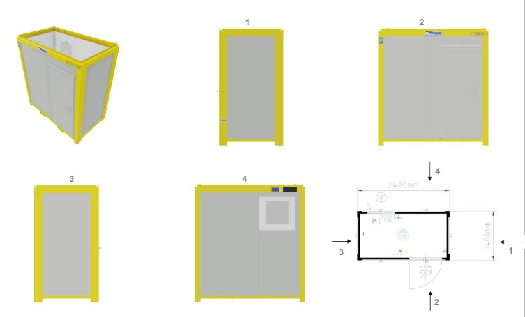 HMS CONTAINER MODUL GUL 8 FOT 1400x2400x2540mm 