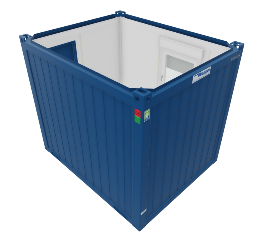 &#197;PEN MODUL  - 10 FOT, D&#216;R, 1 VINDU Isolert Ral 5010 Bl&#229;. Container