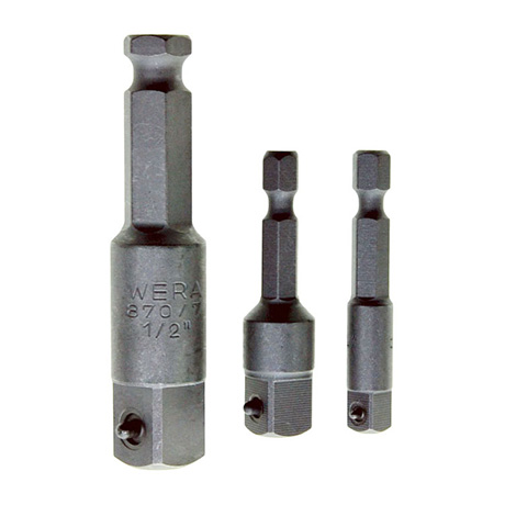FIRKANTTAPP SETT 3STK 870/4/7 FOR DRILL 3Stk 1/4&quot;X50mm, 3/8&quot;X50, 1/2&quot;X75mm Wera