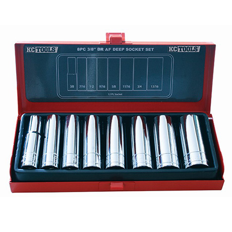 PIPESETT LANG 3/8&quot; DR  3/8&quot;-13/16&quot; 6-Kant, 8Stk I Metallboks KC Tools