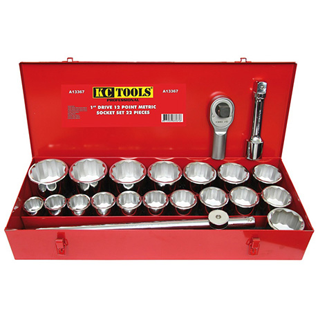 PIPESETT 1&quot; DR. 22 DELER - TOMMER 1-1/2&quot;-3-1/8&quot; 12kant Metallboks KC Tools