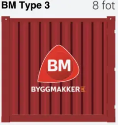 CONTAINER 8 FOT BM M/INNREDNING RAL3020 BM type 3 - Heng. innredning, lys, varme