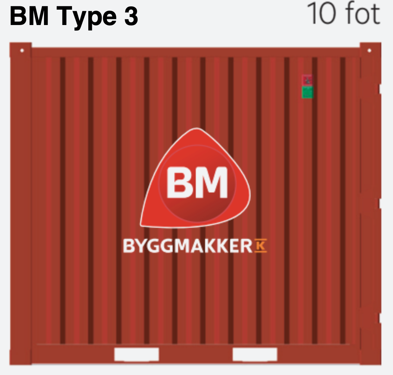 CONTAINER 10 FOT BM M/INNREDNING RAL3020 BM type 3 - Heng. innredning, lys, varme