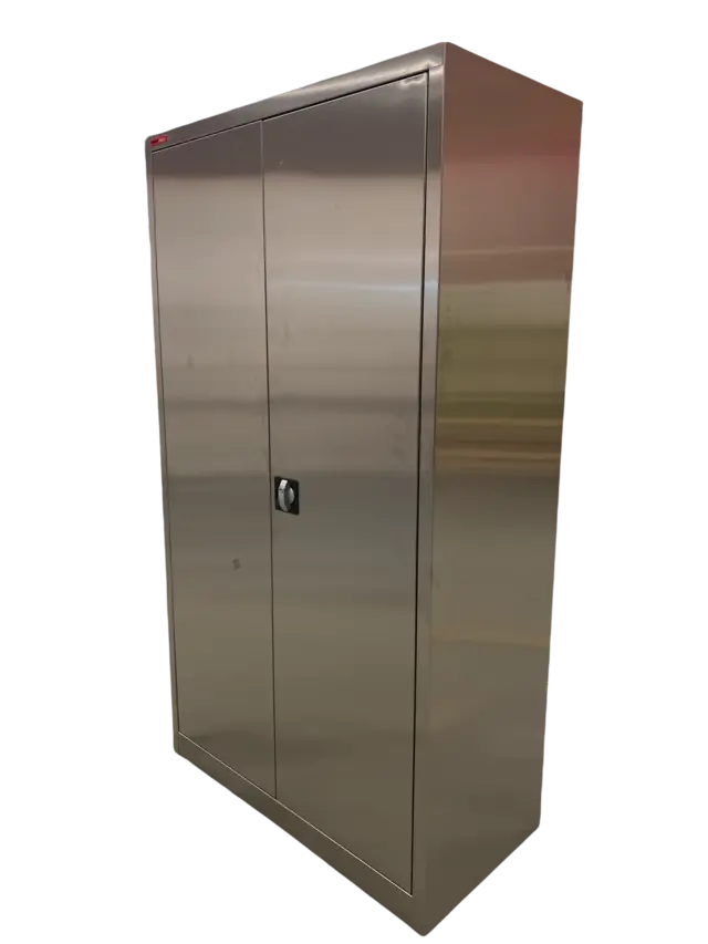 VERKSTEDSKAP RUSTFRITT B1000 D500 H1800 m/perforerte hyller for enkelt renhold 