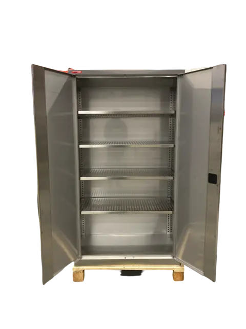 VERKSTEDSKAP RUSTFRITT B1000 D500 H1800 m/perforerte hyller for enkelt renhold