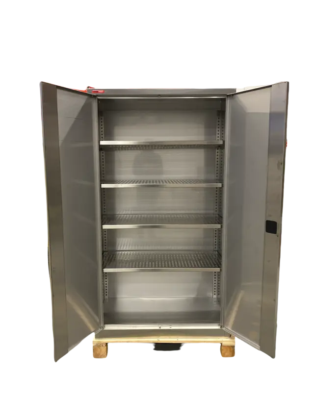 VERKSTEDSKAP RUSTFRITT B1000 D500 H1800 m/perforerte hyller for enkelt renhold 