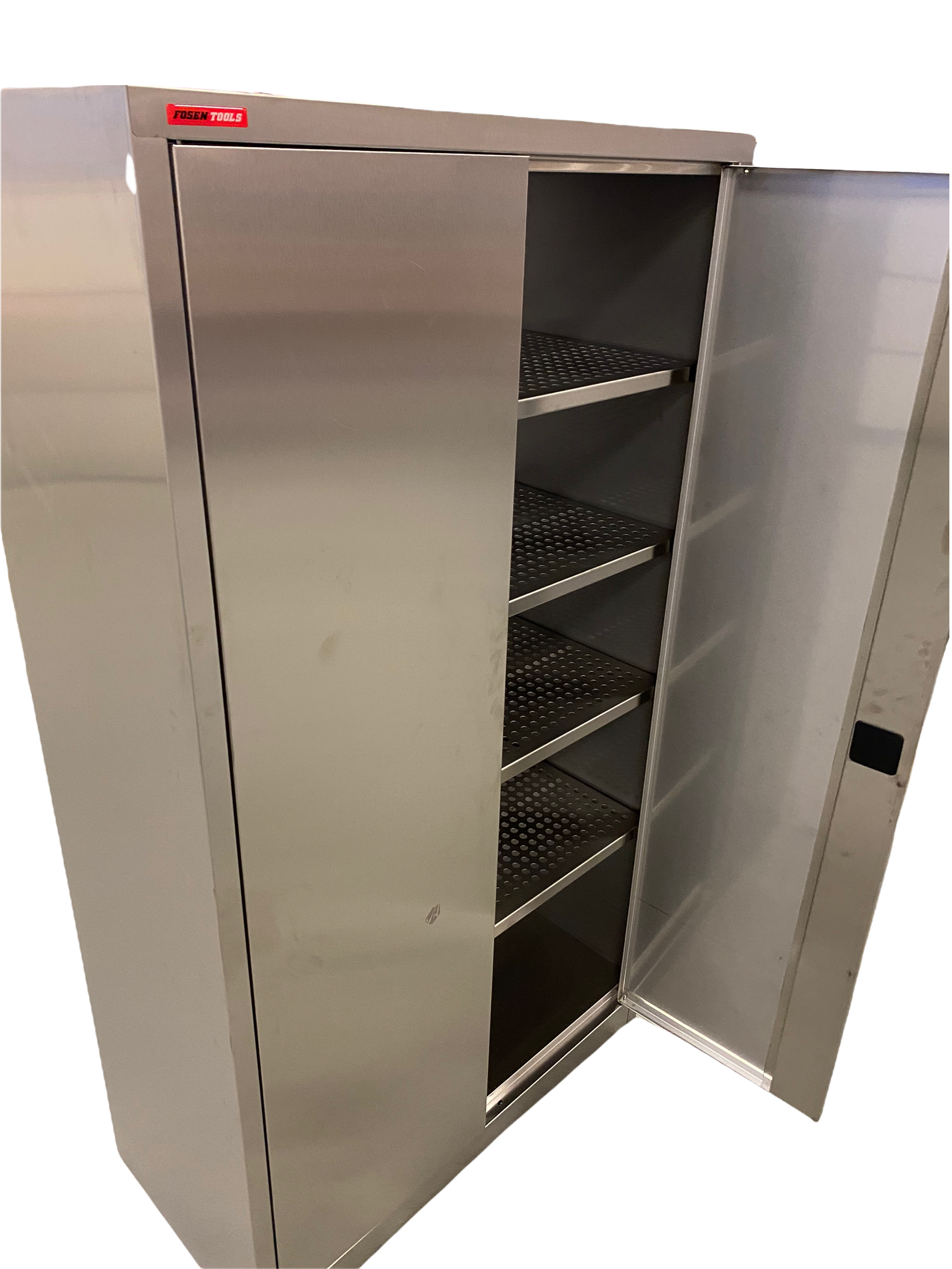 VERKSTEDSKAP RUSTFRITT B1000 D500 H1800 m/perforerte hyller for enkelt renhold 