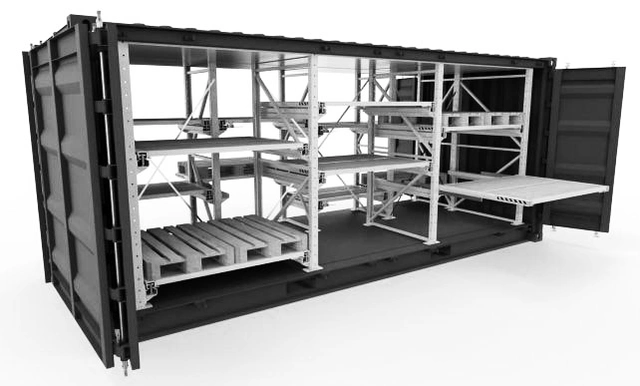 CONTAINER HEAVY LOAD 20´ FULL ACCESS Incl. Racking, RAL 7012 Grey, Custom 