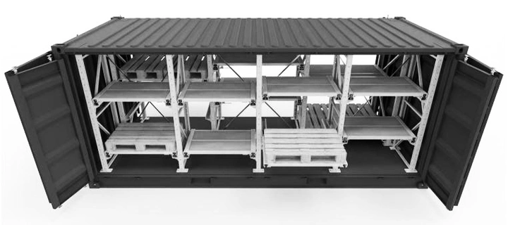 CONTAINER HEAVY LOAD 20´ FULL ACCESS Incl. Racking, RAL 7012 Grey, Custom 