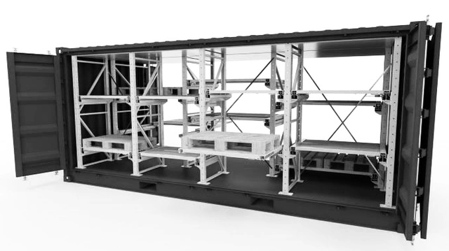 CONTAINER HEAVY LOAD 20´ FULL ACCESS Incl. Racking, RAL 7012 Grey, Custom 