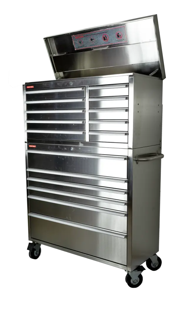 VERKTØYVOGN 16 SKUFFER RUSTFRI Rustfri overflate 1200x500x1600mm 