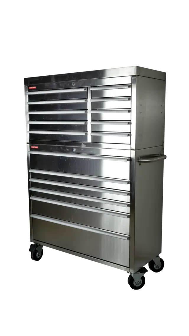 VERKTØYVOGN 16 SKUFFER RUSTFRI Rustfri overflate 1200x500x1600mm 