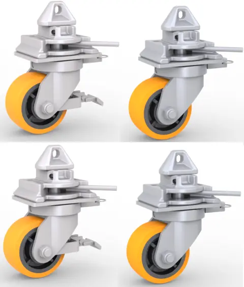 HJULSETT FOR CONTAINER H240MM Totalt 5400kg, 2 faste - 2 m/brems, FT