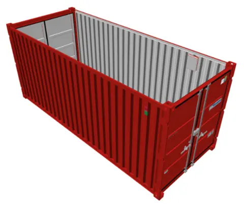 BYGGSAG CONTAINER 20 FOT RØD 2 x lys, strøminntak 400V RAL 3020 