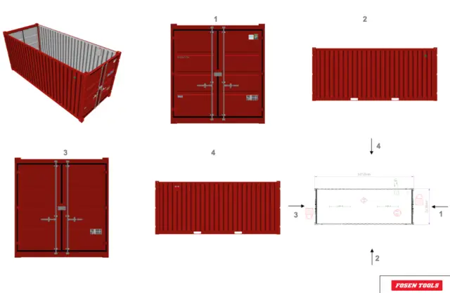 BYGGSAG CONTAINER 20 FOT RØD 2 x lys, strøminntak 400V RAL 3020 