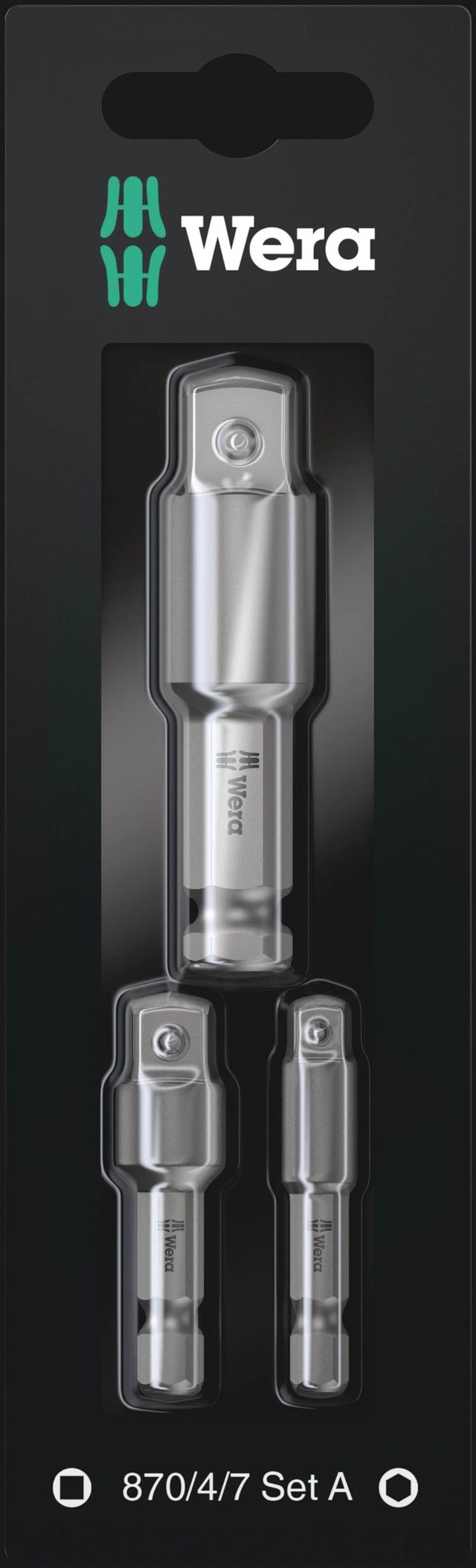 FIRKANTTAPP SETT 3STK 870/4/7 FOR DRILL 3Stk 1/4"X50mm, 3/8"X50, 1/2"X75mm Wera 