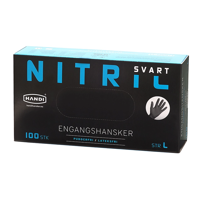 NITRIL ENGANGSHANSKER SORT 11/XL 100 stk pudderfri glatt - Handi 