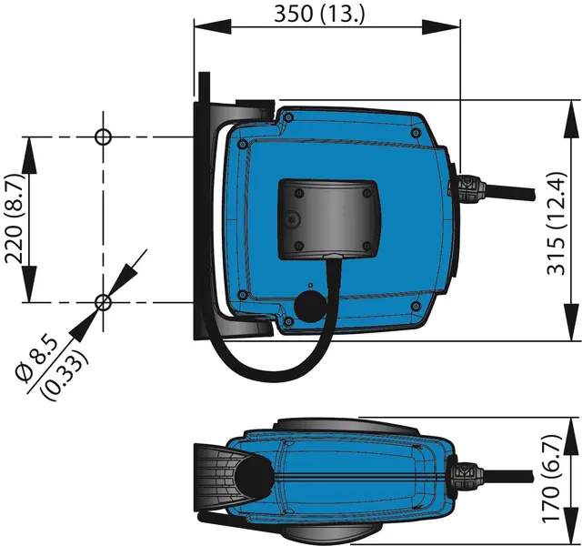 SLANGETROMMEL H20 12 METER VANN/LUFT 1/4" slange 12 bar Kompositt Nederman 