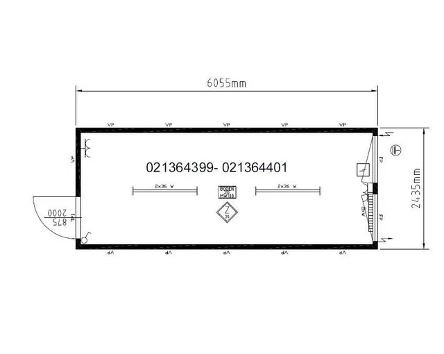 ÅPEN MODUL  - 20 FOT, DØR, 2 VINDU Isolert Ral 5010 Blå. Container 