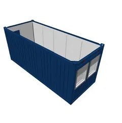 &#197;PEN MODUL  - 20 FOT, D&#216;R, 2 VINDU Isolert Ral 5010 Bl&#229;. Container