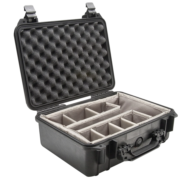 KASSE PELI 1450 M/SKILLEVEGGER, SORT Innv. mål: 374x260x154 mm - Peli 