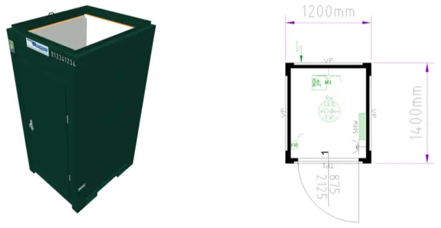 MODULBOKS 5 FOT ISOLERT CONTAINER Lys- varme, 1200x1400x2540mm 