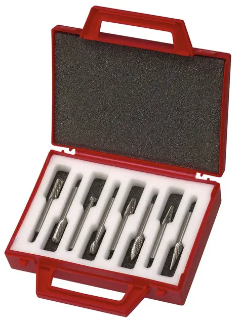 ROTERENDE FIL SETT NR 5 - 8STK FRESER Hardmetall, 6mm Tange. I koffert