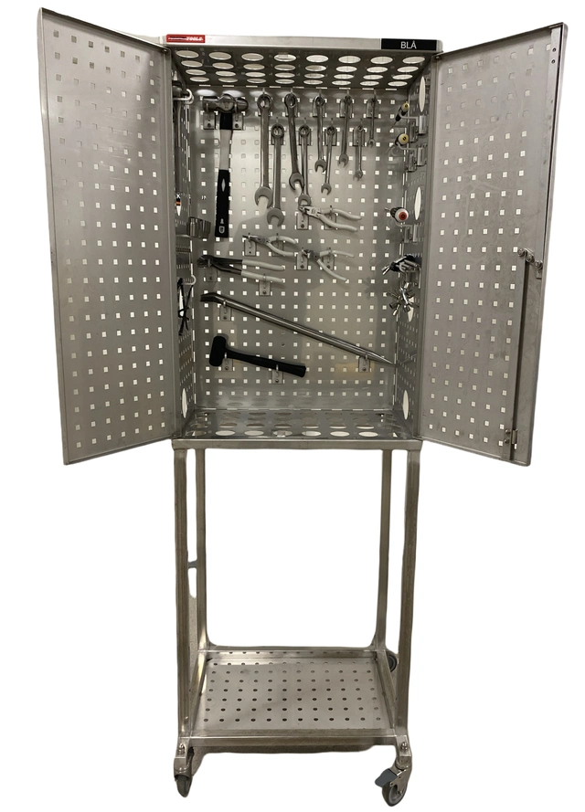 VERKTØYVOGN SYREFAST M/HJUL OG LÅS B600 x D400 x H1800mm AISI 316L, Sanitær 